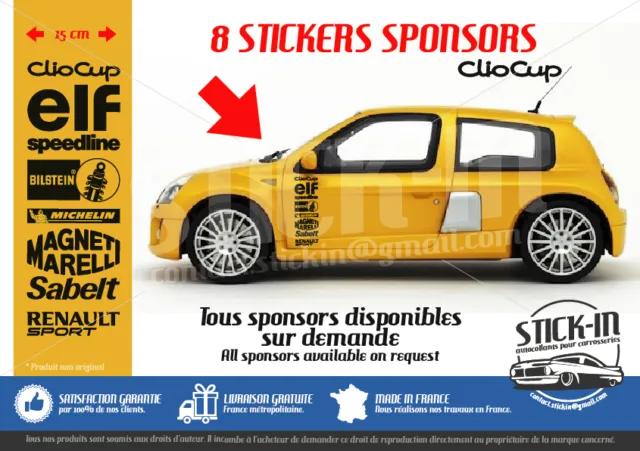 8 Stickers Autocollant Sponsors Renault Clio cup RS 172 182 Bilstein Sabelt elf