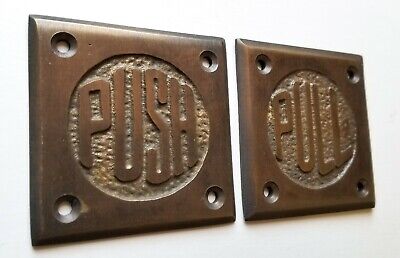 Set Art Deco Door PULL and PUSH signs Unique Antique Style solid brass 2.5" #F11 3