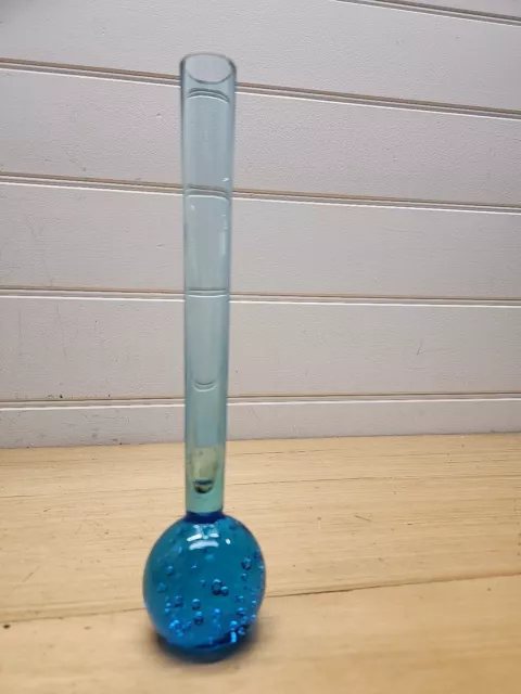 Vintage Art Glass Controlled Bubble Base Bud Vase Blue MCM 25cm Retro Large