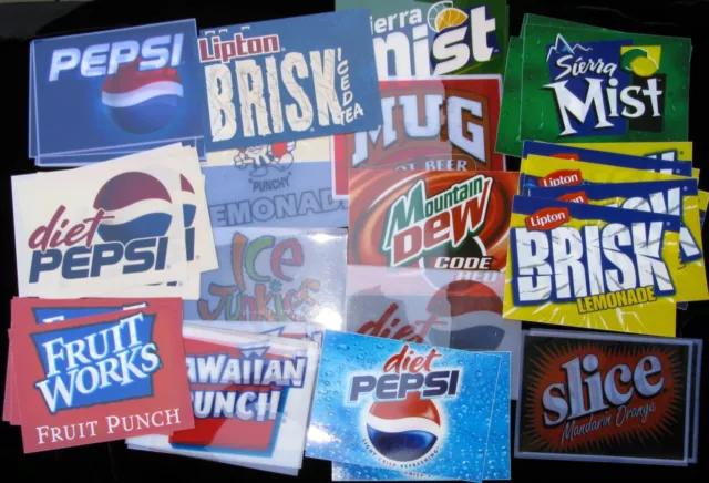 Lot Of 50 Soda Machine Advertising Decals Labels Brisk Pepsi Slice Dew Pop Cola