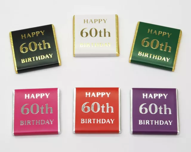 60pcs "Happy 60th Birthday" mini 5g chocolates, Party favours, Gift, 18 colours