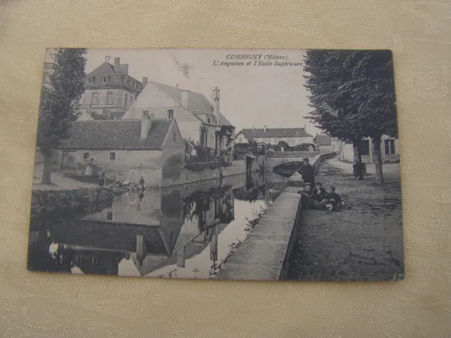 carte postale   corbigny   vers 1900  l'anguisson et l'ecole superieur