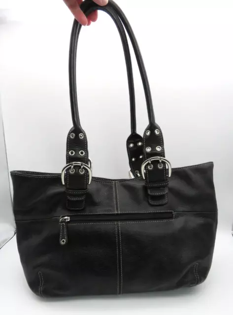 Bolso de Hombro Tignanello Negro Guijarros Cuero Genuino Doble Estilo Hobo