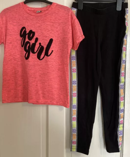 Girls Tu Active outfit. Age 8. T Shirt And Leggings Fluorescent