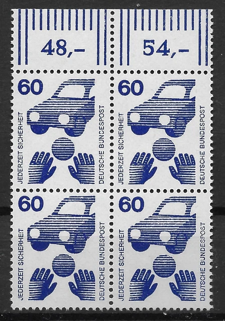 Bund 1971 ** Mi 701 Unfallverhütung 60Pf Viererblock VB 4er Oberrand OR 03747B