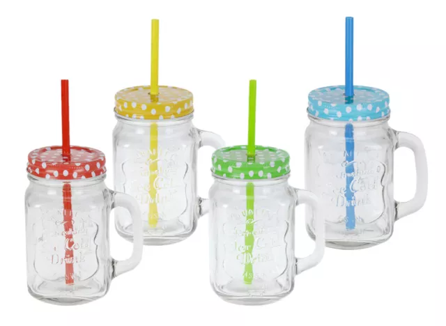 Trinkglas mit Strohhalm - 4 verschiedene Sets - Getränke Glas Becher mit Deckel