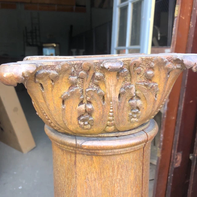 stunning pair c1880 hand carved oak columns fireplace? 57.5/9.25/8” Quartersawn 2