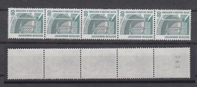 Bund 1342 A RM 5er Streifen mit ungerader neuer Nummer SWK 80 Pf postfrisch
