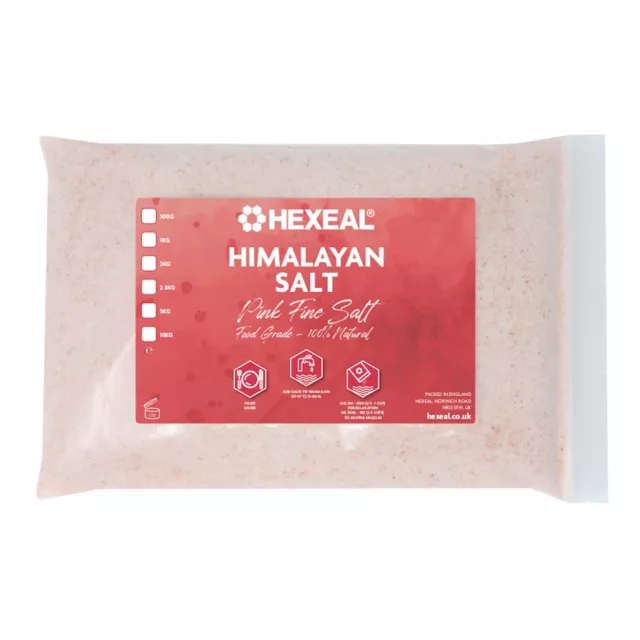 Hexeal HIMALAYAN PINK SALT | 1kg Bag | Fine | 100% Natural | Food/Cosmetic