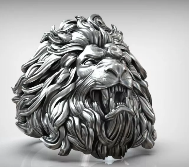 Lion King Beasts Head Mens Ring 925 Sterling Silver Biker Rider Animal Ring... 2