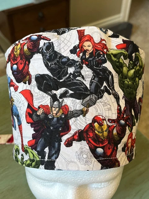 Avengers comic  reversible Women's Skull/Chemo Surgical Scrub Hat/Cap Handmade