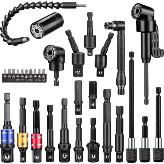 32 Pieces Flexible Drill Bit Extension Set Including 105° Right Angle Drill A...