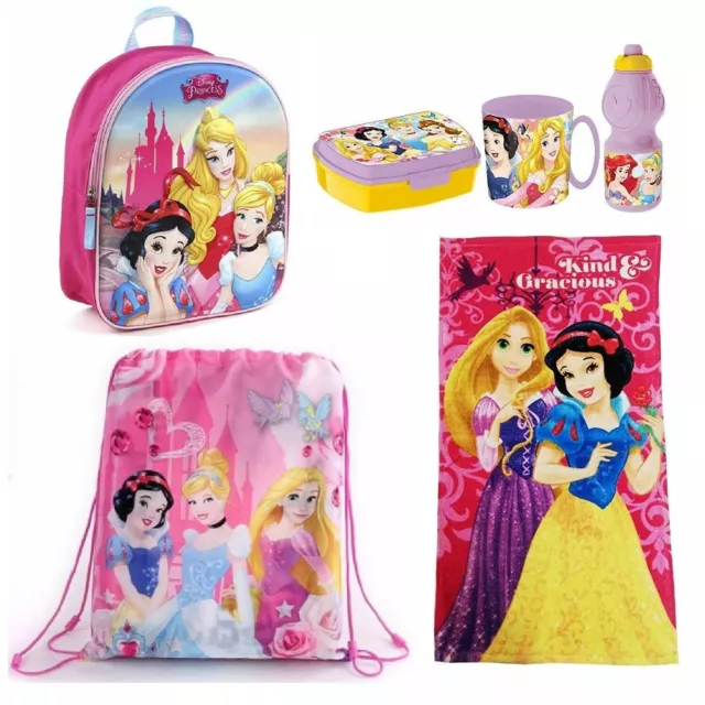 Principesse Set 6p Zainetto Zaino 3D,Asciguamano, Porta Merenda Scuola Asilo