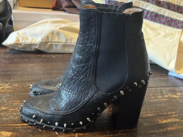 Laurence Dacade Flynn Women's Black Leather Studded Chelsea Ankle Boot Size 38.5 2