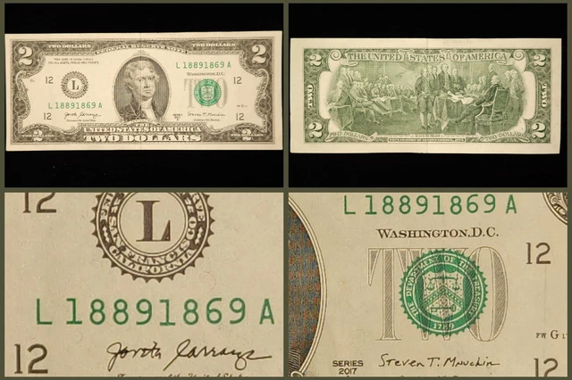 2017A Flipper (Near Repeater) With Double (8's) Serial Number $2 Dollar Bill