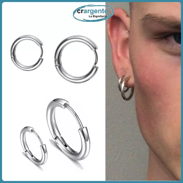 Acciaio Inox Orecchini A Cerchio Pattina Huggies Argento Nero Oro 16 19 22 - Foto 4