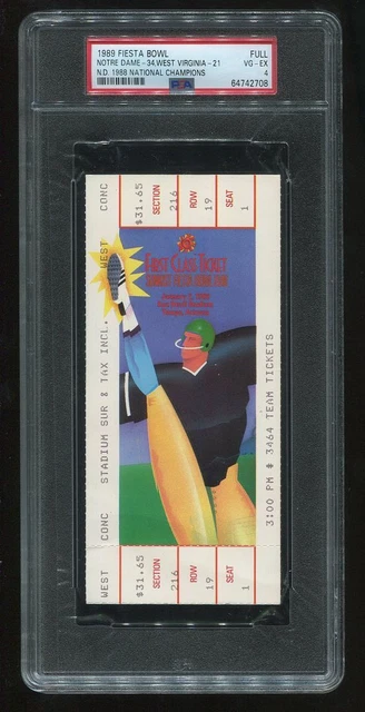 PSA Ticket Football 1989 Notre Dame National Championship Fiesta Bowl Full