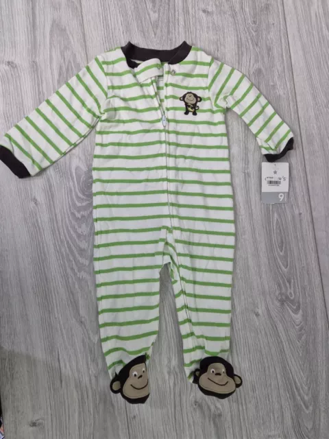Carters One Piece Monkey Pyjama PJ Baby Grow Boy Girl Striped 9 Months New Tags