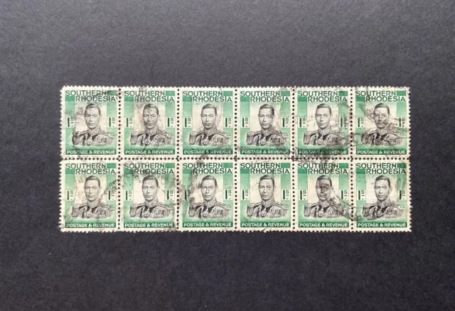 Southern Rhodesia 1937 KGVI 1s Black And Blue-Green Used Block Of 12 SG48