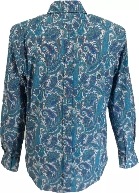 Mazeys Mens 60s 70s Turquoise Retro Paisley Shirt 2