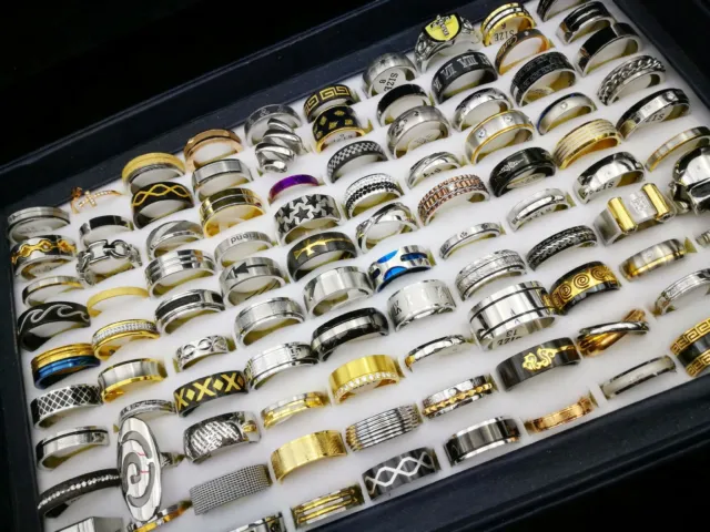 Wholesale 100pcs Bulk Lot Mixed Stainless Steel Rings Men's Fashion Wedding Ring