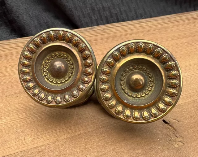 Pair 19th Century Period Sheraton Empire Drawer Brass Knobs C. 1820-1840 2"