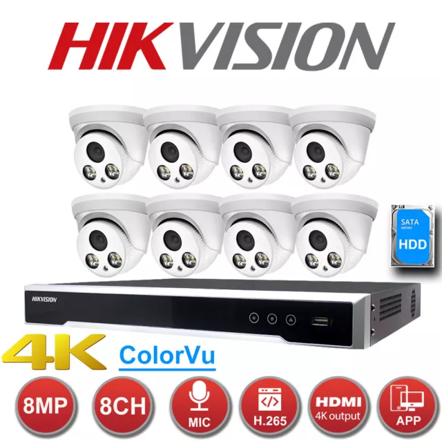 NEW 4K HIKVISION CCTV system 8CH 8POE 8MP Full Color POE IP camera Security kit