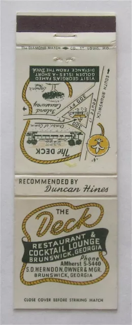 The Deck Restaurant & Cocktail Lounge, Ph. 5-5440, Brunswick, Ga Matchbook Cover