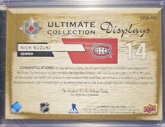 2021-22 UD ULTIMATE Collection écrans #UDA-NS Nick Suzuki Auto Canadien ...
