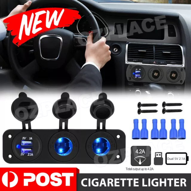 1x Car Black Cigarette Lighter AUX Dual USB Power Outlet Socket