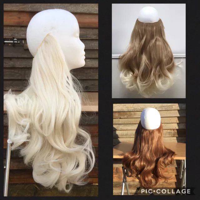 HEXY Invisible Wire Hair Extensions or Clip Ins, Layered Hair, 18 or 24  Thick Light Auburn Wavy or Straight, Synthetic Full Head Cosplay 