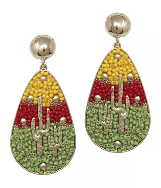 Boho Cactus Plant Seed Bead Tear Drop Fashion Earrings 