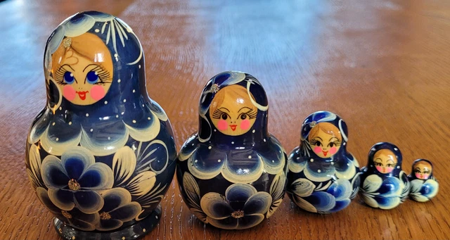 Poupées Emboîtables éducatives Poupées Gigognes Russes Matriochka - 10 Pièces En Bois Peintes à La Main - Motif Fille Bleu - Décoration Et Jouet Enfant Poupée Russe En Bois