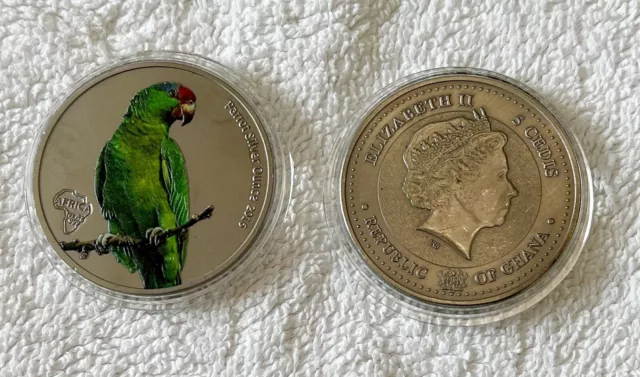 Rare Ghana Green Parrot .999 Silver Layered Coin - Add to Your Collection!