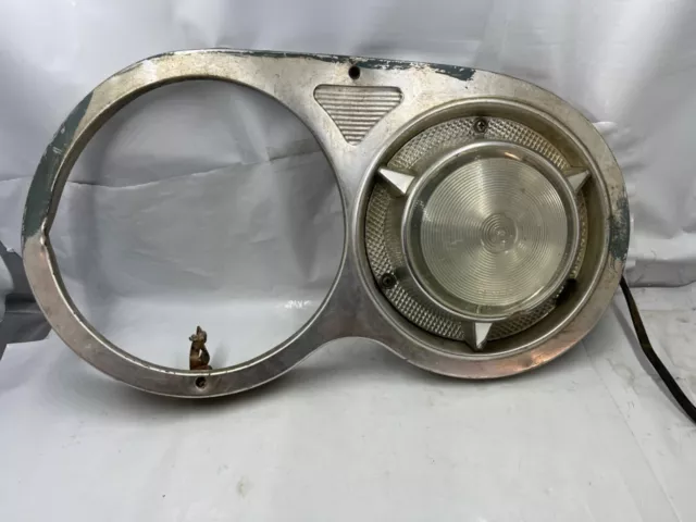 1957 Plymouth Passenger Headlight Bezel Trim w/ Marker Light Needs Work