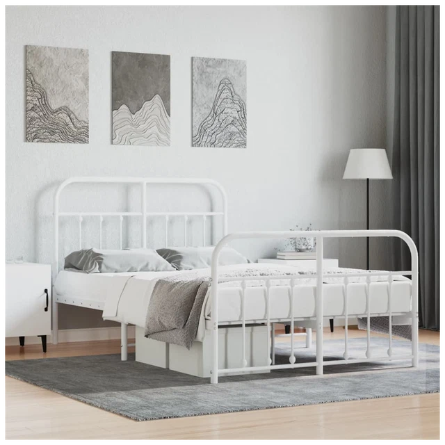 VIDAXL METAL BED Frame with Headboard and Footboard White 120x200 cm £