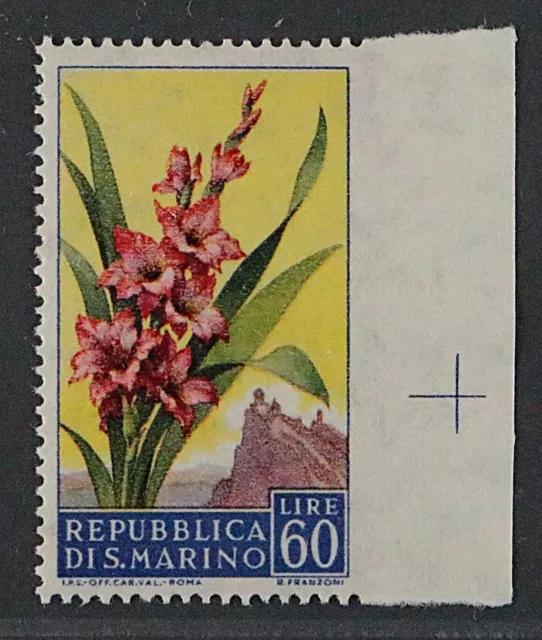 San Marino 574 Ur ** 1957, Gladiole 60 Lire, rechts UNGEZÄHNT RARITÄT, 2400 €