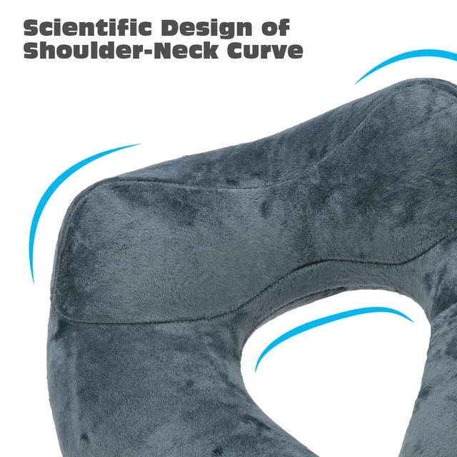 U-Shaped Travel Pillow Inflatable Neck Pillow Head Cushion with Carry Bag, Gray 6