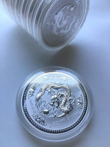 2000 Australia silver lunar year of the Dragon 1 oz  GEM/BU