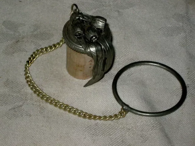 A Pewter Gumnut & Leaf Motif Wine Bottle Cork Seal with Neck Loop & Chain