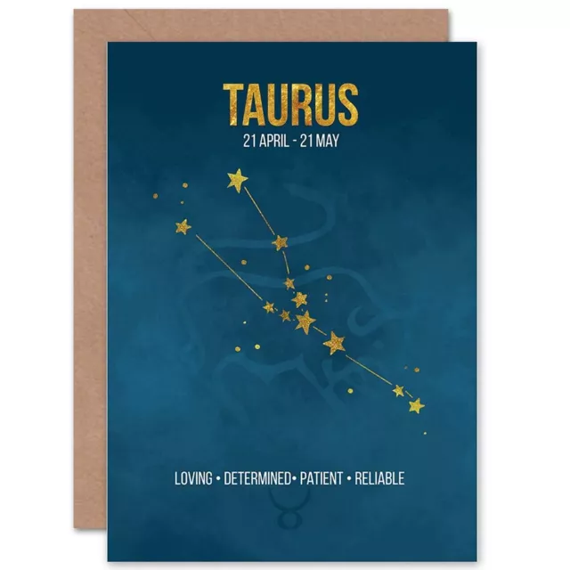 Taurus Star Sign Birthday Card Astrology Zodiac Blue Blank Greeting Card