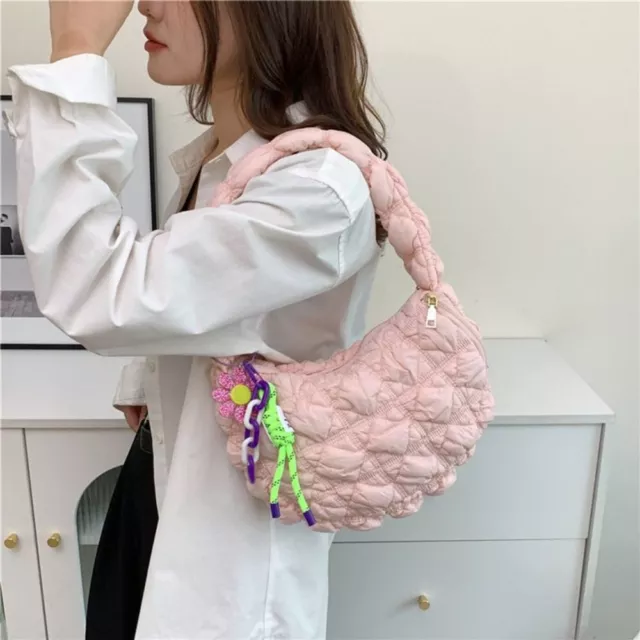 Casual Puffy Handbag Solid Color Quilted Tote Bag Fashion Shoulder Bag  Girls