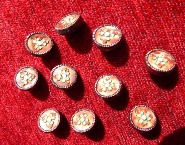 Vintage Decorative Buttons Hand Made Enamel Flowers Design