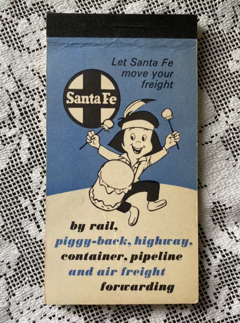 Santa Fe Railway 1960s Writing Paper Pad Art & Railroad Route Map Train Path