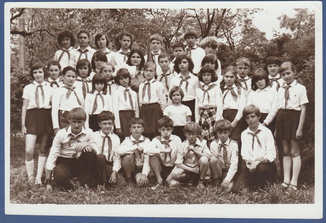Beautiful girls and boys, schoolchildren in nature Soviet Vintage Photo USSR