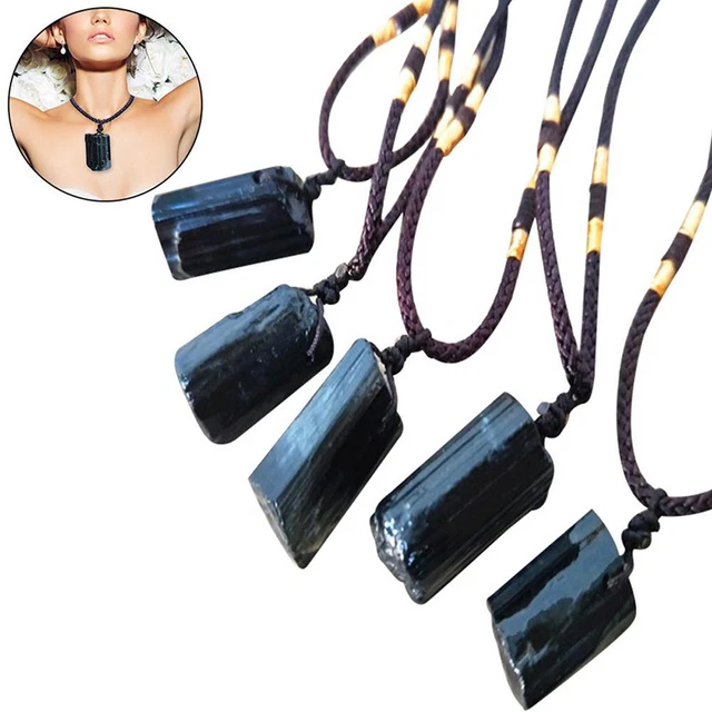 Natural Black Tourmaline Stone Necklace Crystal Pendant Original Stone Accey.ZY