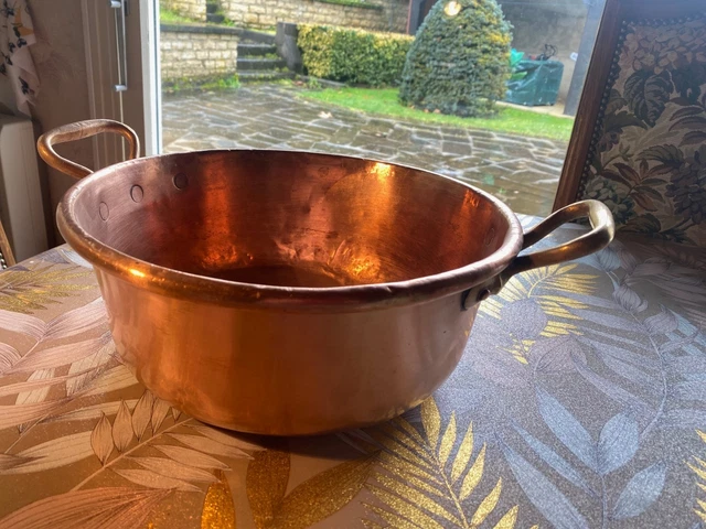 Très vielle bassine à confiture en cuivre reconvertie en lavabo Diamètre 36cm profondeur 13.5cm 90dt F X