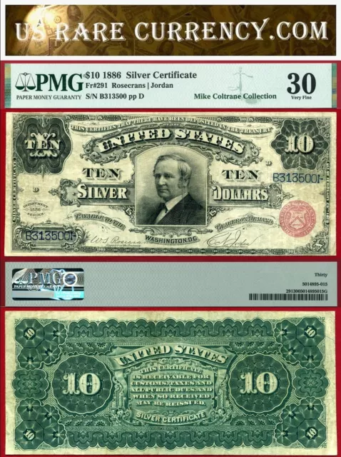1886 $10 Silver Certificate Tombstone Note FR-291 Only 25 Known Fancy Back PMG