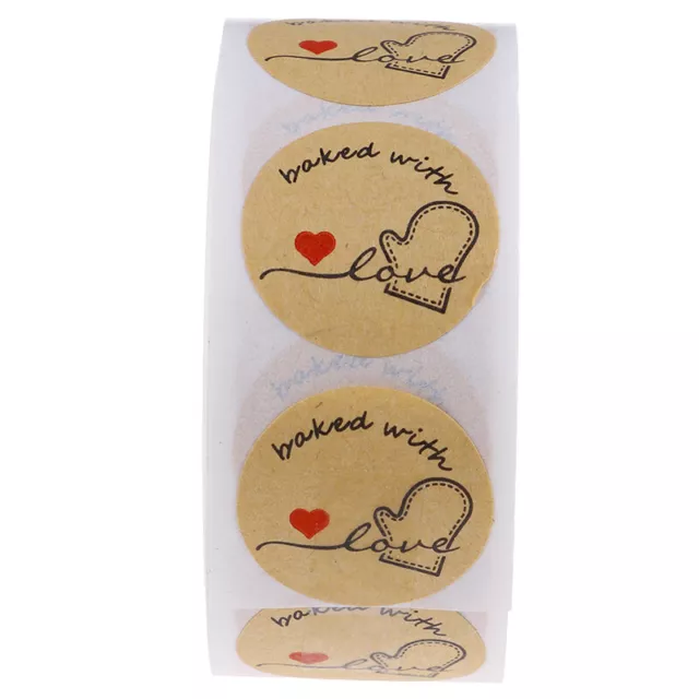 500pcs/roll Round Natural Kraft Baked with Love Sticker for seal labels stick_H1