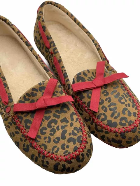 UGG Leopard Print Women's size 8 Moccasins Slippers Shoes Flats w Red Bow 2